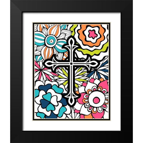 Cross Flowers Colors Black Modern Wood Framed Art Print with Double Matting by Robinson, Tamara