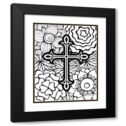 Cross Flowers Black Modern Wood Framed Art Print with Double Matting by Robinson, Tamara