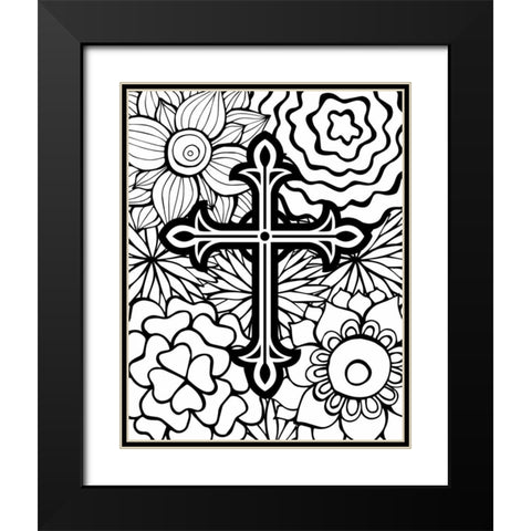 Cross Flowers Black Modern Wood Framed Art Print with Double Matting by Robinson, Tamara