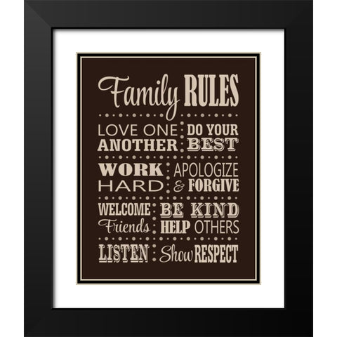 Family Rules Black Modern Wood Framed Art Print with Double Matting by Robinson, Tamara