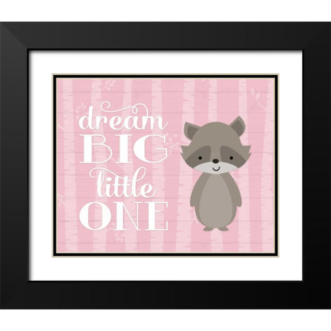 Dream Big Raccoon - Pink Black Modern Wood Framed Art Print with Double Matting by Robinson, Tamara