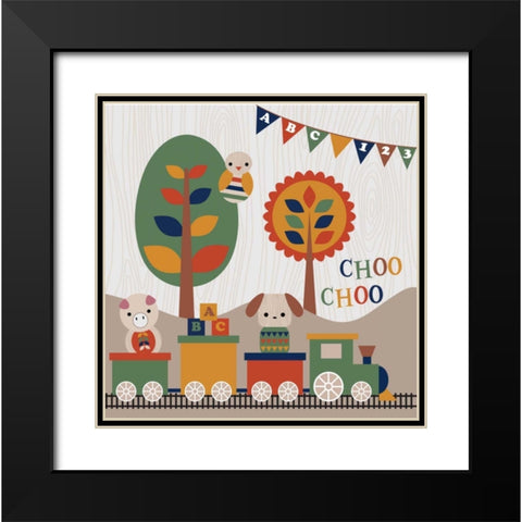 Toy Box Train Black Modern Wood Framed Art Print with Double Matting by Robinson, Tamara