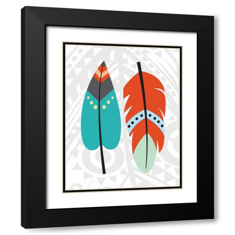 Tribal Feather Black Modern Wood Framed Art Print with Double Matting by Robinson, Tamara