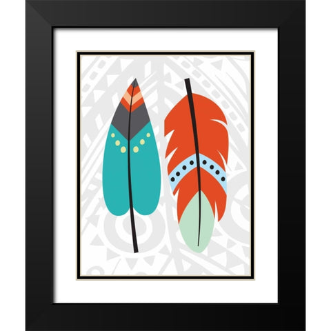 Tribal Feather Black Modern Wood Framed Art Print with Double Matting by Robinson, Tamara