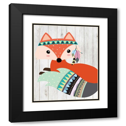 Tribal Fox Black Modern Wood Framed Art Print with Double Matting by Robinson, Tamara