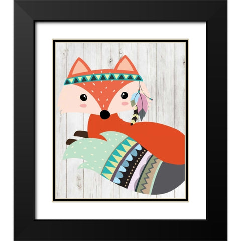 Tribal Fox Black Modern Wood Framed Art Print with Double Matting by Robinson, Tamara