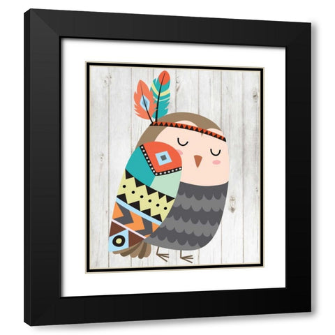 Tribal Owl Black Modern Wood Framed Art Print with Double Matting by Robinson, Tamara