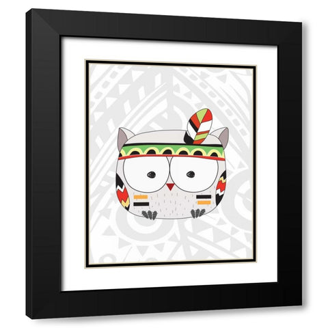Tribal Owl Black Modern Wood Framed Art Print with Double Matting by Robinson, Tamara