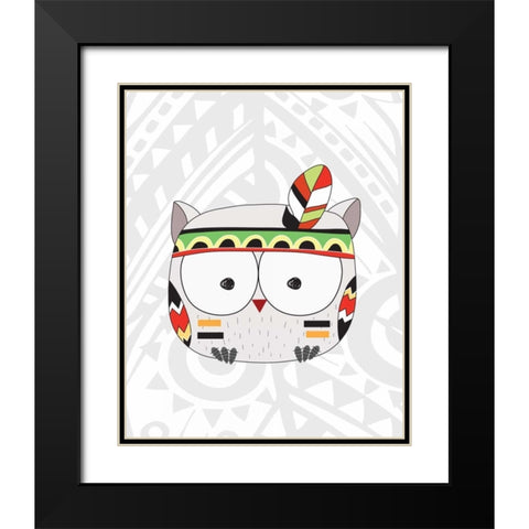 Tribal Owl Black Modern Wood Framed Art Print with Double Matting by Robinson, Tamara