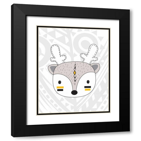 Tribal Deer Black Modern Wood Framed Art Print with Double Matting by Robinson, Tamara