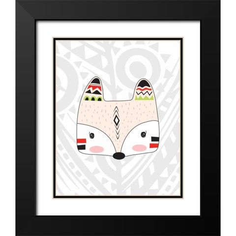 Tribal Fox Black Modern Wood Framed Art Print with Double Matting by Robinson, Tamara