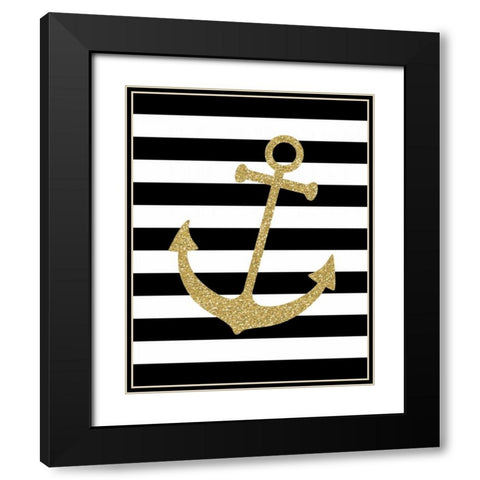 Glitter Anchor Stripe Black Modern Wood Framed Art Print with Double Matting by Robinson, Tamara
