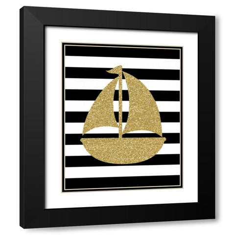 Glitter Sailboat Stripe Black Modern Wood Framed Art Print with Double Matting by Robinson, Tamara