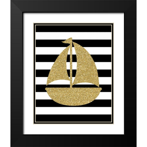 Glitter Sailboat Stripe Black Modern Wood Framed Art Print with Double Matting by Robinson, Tamara