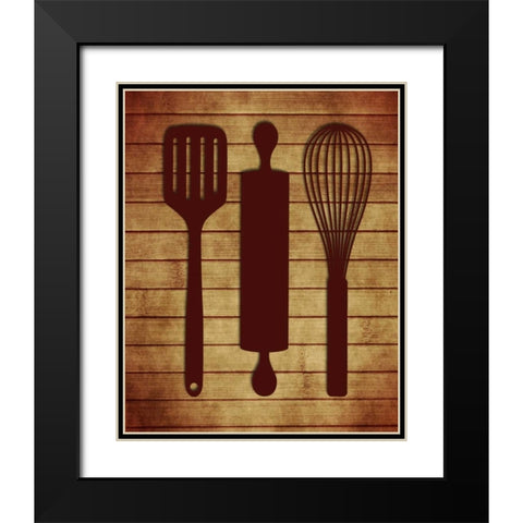 Kitchen Utensils Black Modern Wood Framed Art Print with Double Matting by Robinson, Tamara