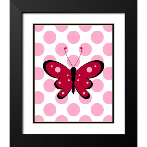 Butterfly Polka Dots Black Modern Wood Framed Art Print with Double Matting by Robinson, Tamara