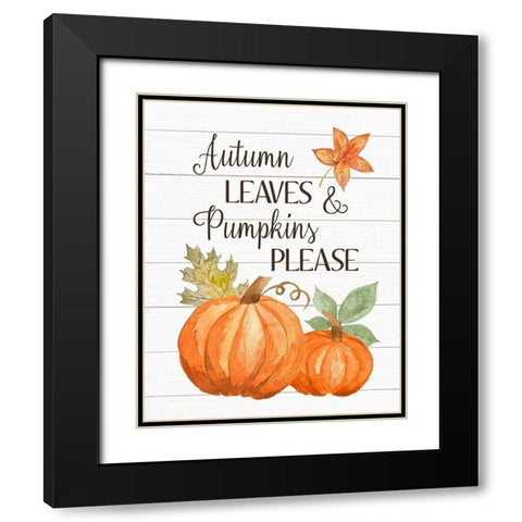 Autumn Leave and Pumpkins Please Black Modern Wood Framed Art Print with Double Matting by Robinson, Tamara
