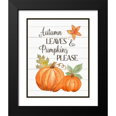 Autumn Leave and Pumpkins Please Black Modern Wood Framed Art Print with Double Matting by Robinson, Tamara