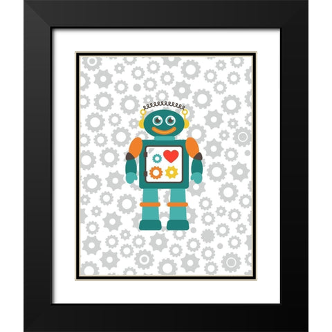Robot V Black Modern Wood Framed Art Print with Double Matting by Robinson, Tamara
