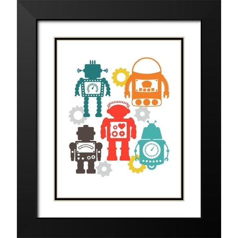 Robot Combo Black Modern Wood Framed Art Print with Double Matting by Robinson, Tamara