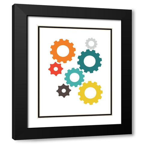 Gears Black Modern Wood Framed Art Print with Double Matting by Robinson, Tamara