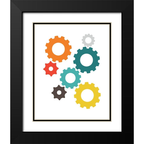 Gears Black Modern Wood Framed Art Print with Double Matting by Robinson, Tamara