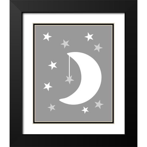 Moon Stars Black Modern Wood Framed Art Print with Double Matting by Robinson, Tamara
