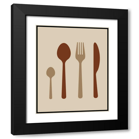 Dining Utensils Black Modern Wood Framed Art Print with Double Matting by Robinson, Tamara