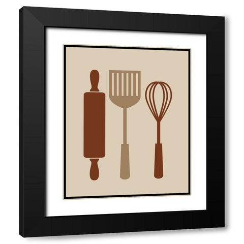 Kitchen Utensils Black Modern Wood Framed Art Print with Double Matting by Robinson, Tamara