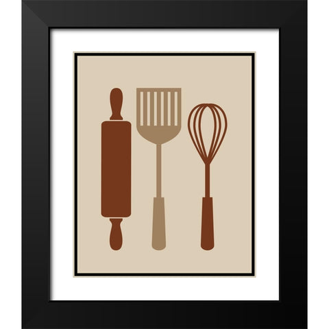 Kitchen Utensils Black Modern Wood Framed Art Print with Double Matting by Robinson, Tamara
