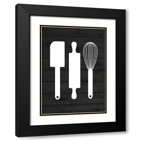 Kitchen Utensils Black Modern Wood Framed Art Print with Double Matting by Robinson, Tamara