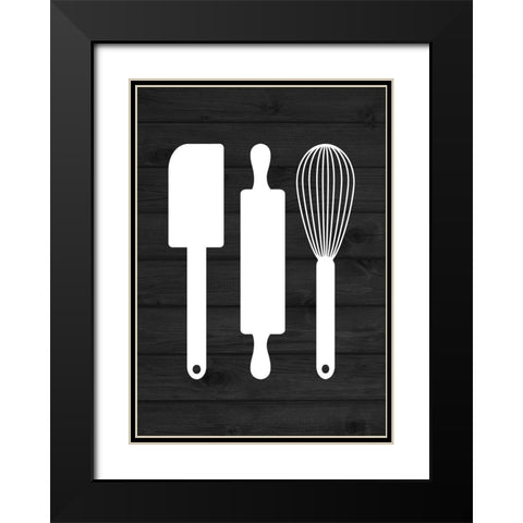 Kitchen Utensils Black Modern Wood Framed Art Print with Double Matting by Robinson, Tamara