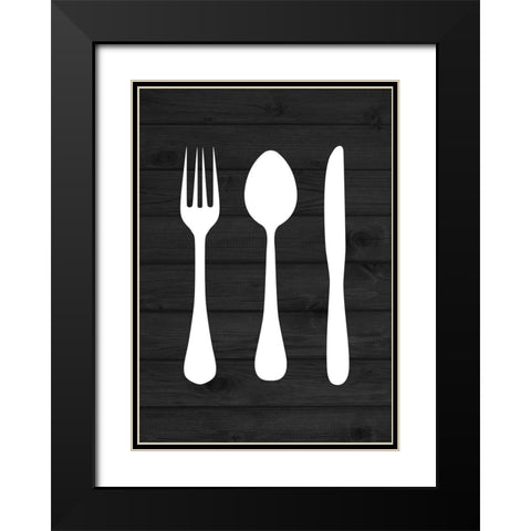 Dining Utensils Black Modern Wood Framed Art Print with Double Matting by Robinson, Tamara