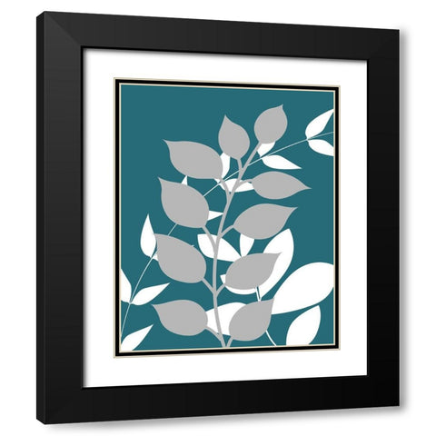 Teal Foliage I Black Modern Wood Framed Art Print with Double Matting by Robinson, Tamara