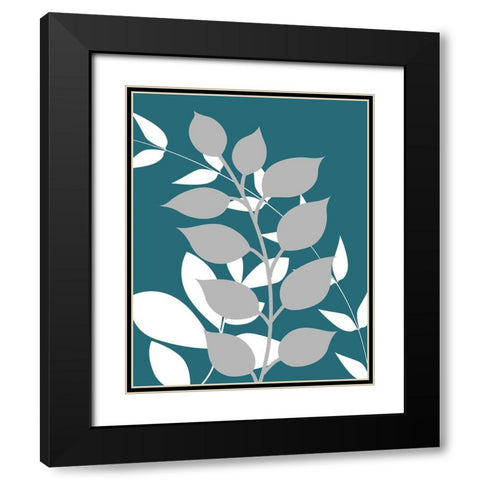 Teal Foliage III Black Modern Wood Framed Art Print with Double Matting by Robinson, Tamara