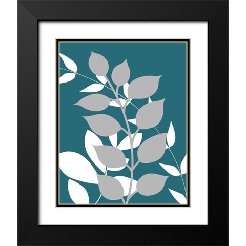 Teal Foliage III Black Modern Wood Framed Art Print with Double Matting by Robinson, Tamara