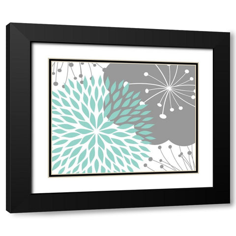 Teal Foliage Floral Black Modern Wood Framed Art Print with Double Matting by Robinson, Tamara