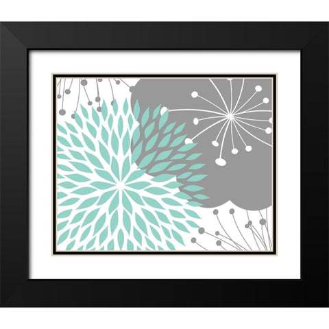 Teal Foliage Floral Black Modern Wood Framed Art Print with Double Matting by Robinson, Tamara