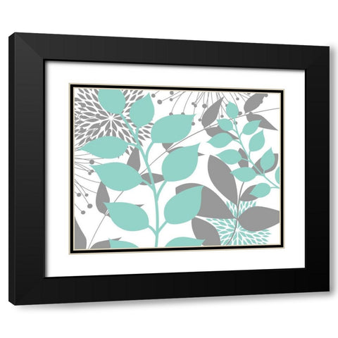 Teal Foliage Floral III Black Modern Wood Framed Art Print with Double Matting by Robinson, Tamara