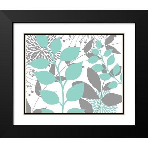 Teal Foliage Floral III Black Modern Wood Framed Art Print with Double Matting by Robinson, Tamara