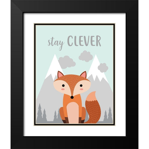 Stay Clever Fox Black Modern Wood Framed Art Print with Double Matting by Robinson, Tamara