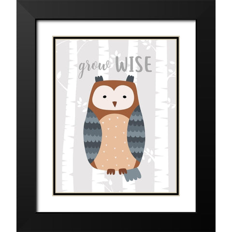 Grow Wise Owl Black Modern Wood Framed Art Print with Double Matting by Robinson, Tamara