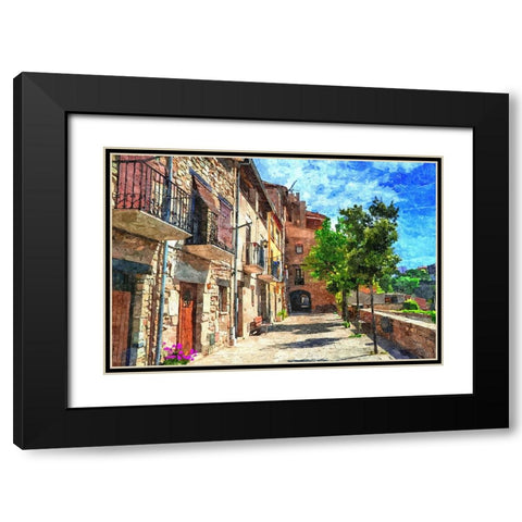 Village Street Black Modern Wood Framed Art Print with Double Matting by Dundon, Denise