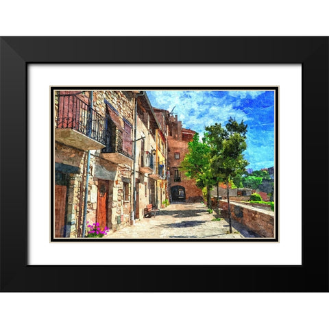 Village Street Black Modern Wood Framed Art Print with Double Matting by Dundon, Denise