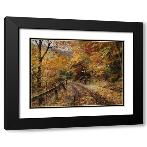 Falling Leaves Black Modern Wood Framed Art Print with Double Matting by Dundon, Denise