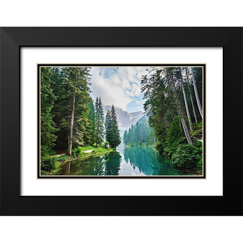 Quiet Mountain Lake Black Modern Wood Framed Art Print with Double Matting by Dundon, Denise
