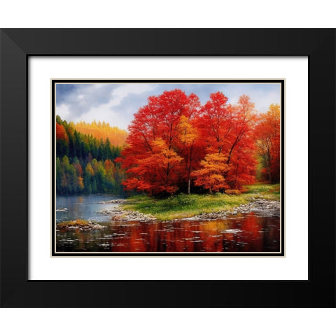 Fall Finery Black Modern Wood Framed Art Print with Double Matting by Dundon, Denise