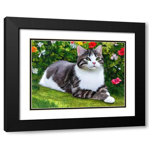 Cat in the Garden V Black Modern Wood Framed Art Print with Double Matting by Dundon, Denise
