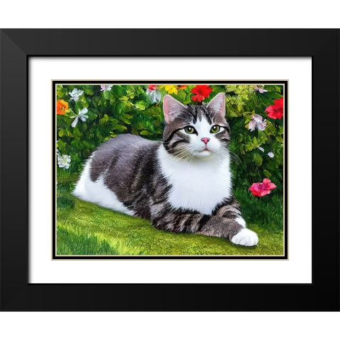 Cat in the Garden V Black Modern Wood Framed Art Print with Double Matting by Dundon, Denise