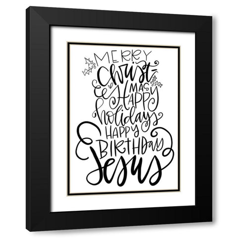 Merry Christmas Black Modern Wood Framed Art Print with Double Matting by Wieners, Valerie